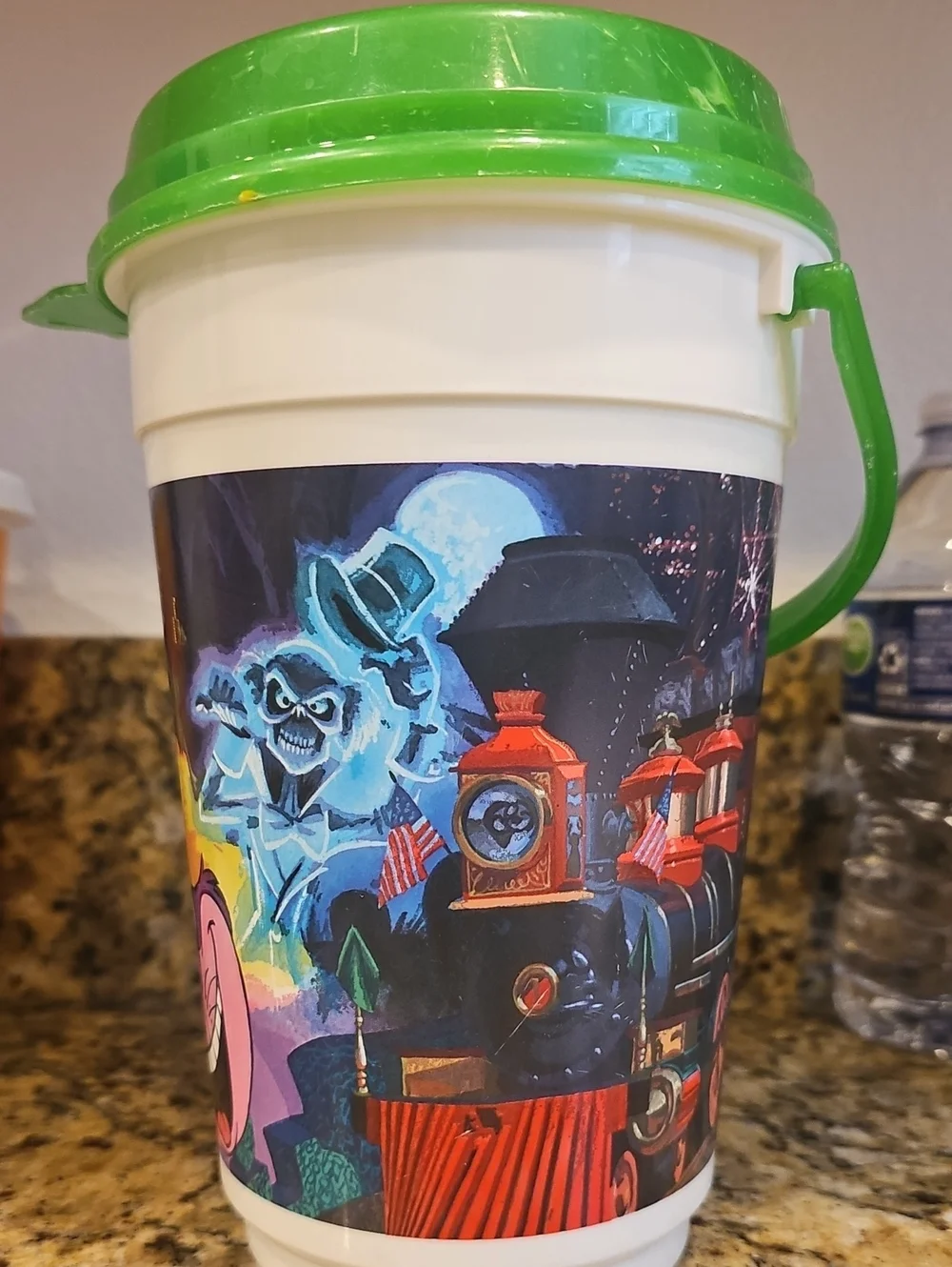 Disney Halloween Haunted Train Bucket Cup with Bright Green Lid